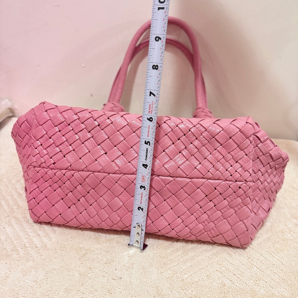 Ghibli Pink Genuine Leather Woven Tote Handbag Removable Pouch Gold Hardware - Picture 13 of 13